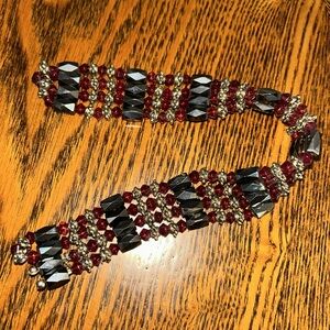 Magnetic beaded jewelry - necklace and/or bracelet w/ dark red and silver beads